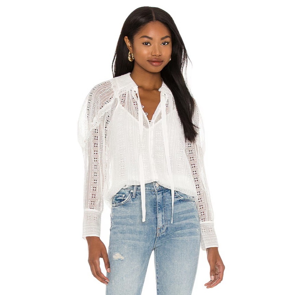 REBECCA TAYLOR Geo Eyelet Silk Blouse